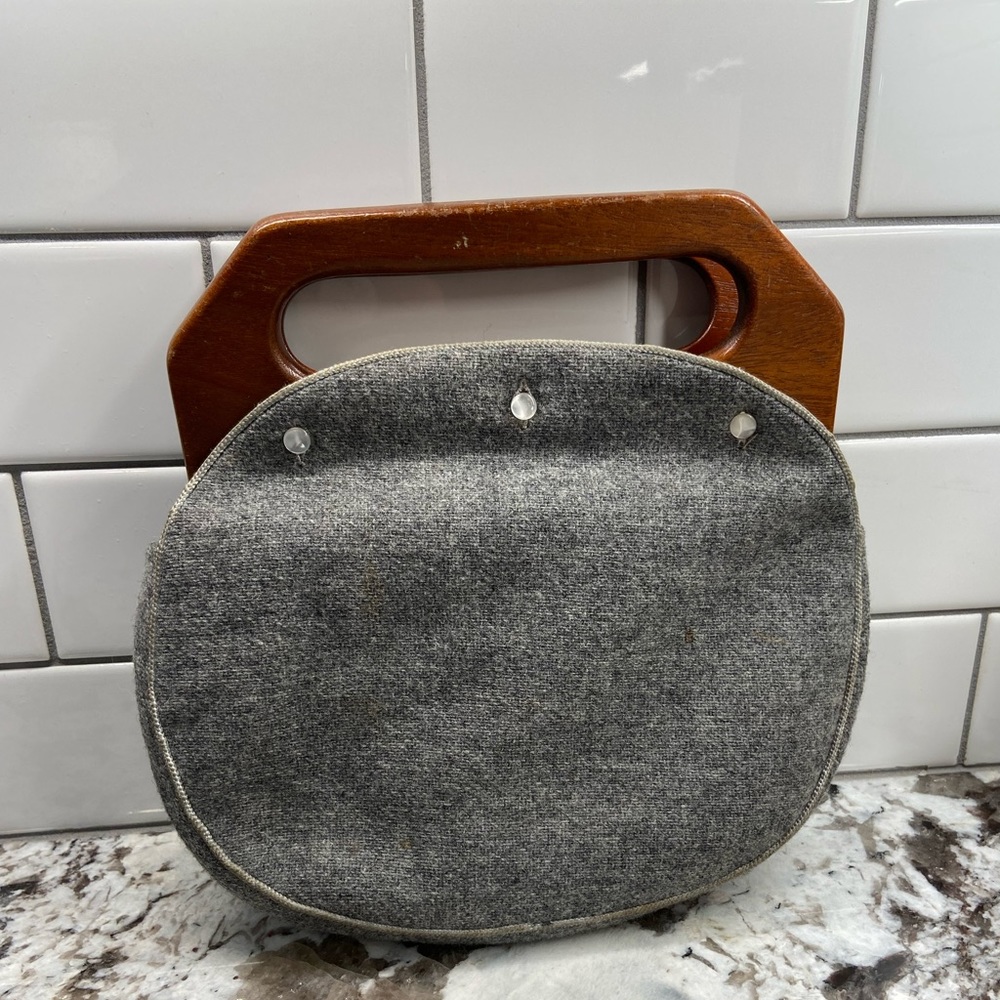 Vintage wood handled wool handbag